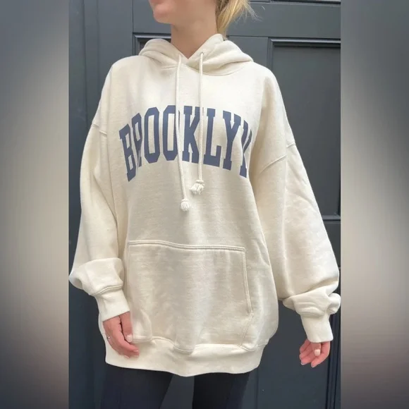 Brandy melville cream oversized Christy Brooklyn hoodie